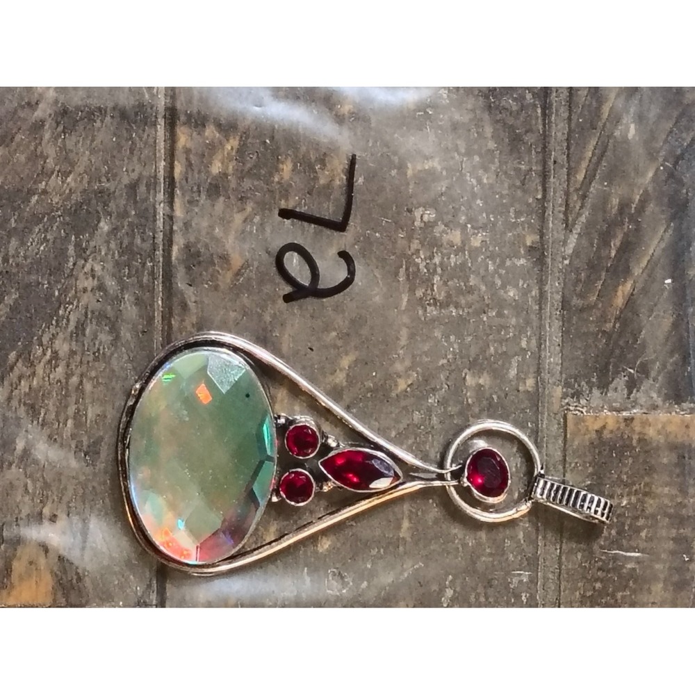 925 Sterling Silver Mystic Topaz Garnet Teardrop Dangle Pendant 20.5g 2.25 in